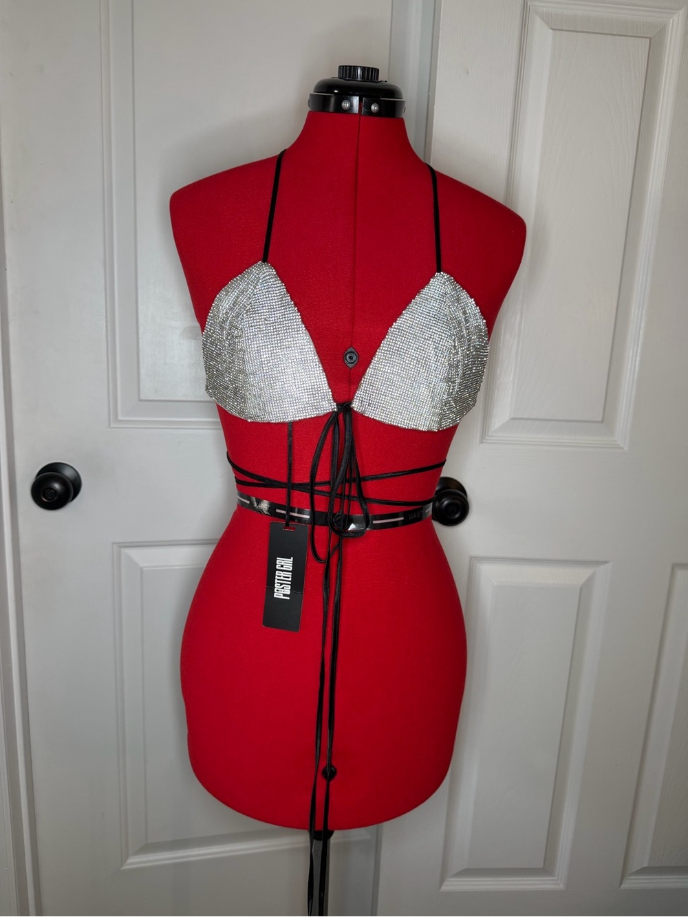 NWT Dolls Kill Pretty Girl Drip Disorder Rhinestone Studded Wrap Bra Top Women L